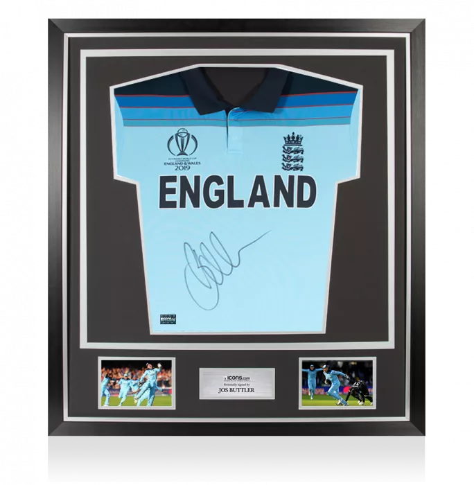 Icons Jos Buttler Front Signed Blue England One-Day Cricket Shirt In Classic Frame