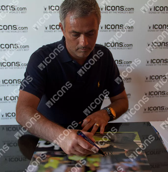 Icons Jose Mourinho Signed Photo In Black Wooden Frame: UEFA Champions League Kneeslide Celebration