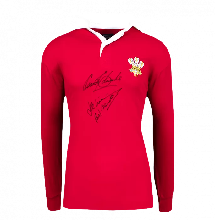 Icons JPR Williams Gareth Edwards & Phil Bennett Signed Wales Rugby Shirt In Hero Frame: Option 1