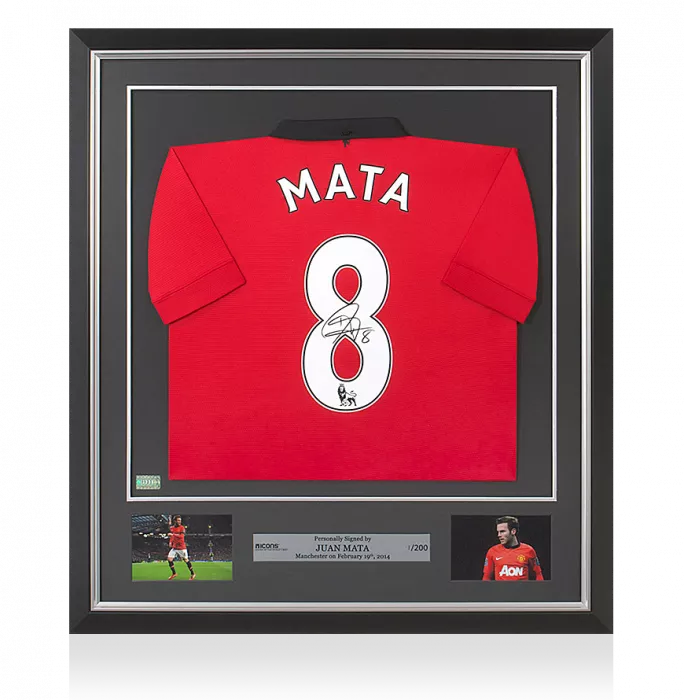 icons Juan Mata Back Signed and Framed Manchester United 2013-14 Home Shirt