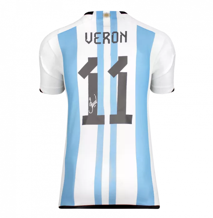 icons Juan Sebastian Veron Signed Modern Argentina Home Shirt with Fan Style Numbers