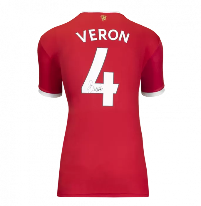 Icons Juan Sebastian Veron Signed Modern Manchester United Home Shirt With Fan Style Numbers In Hero Frame: Option 1
