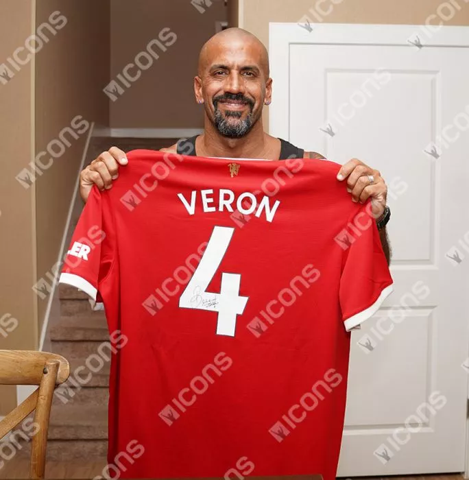 Icons Juan Sebastian Veron Signed Modern Manchester United Home Shirt With Fan Style Numbers In Classic Frame