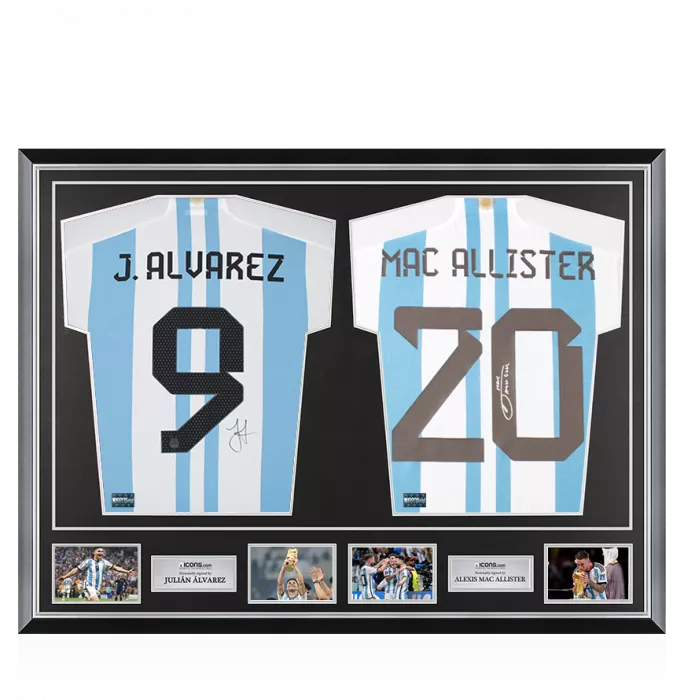 icons Julian Alvarez & Alexis Mac Allister Signed Argentina Home Shirts In Classic Dual Frame
