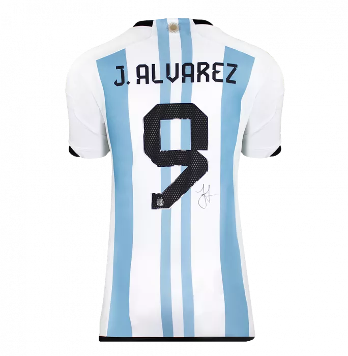 Icons Julian Alvarez Back Signed Argentina 2022 Home Shirt In Hero Frame: Option 1