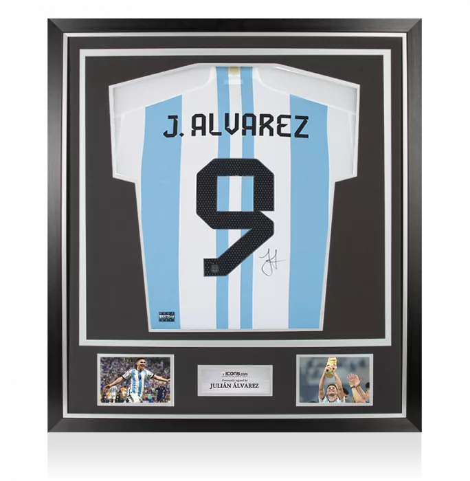 icons Julian Alvarez Back Signed Argentina 2022 Home Shirt In Classic Frame