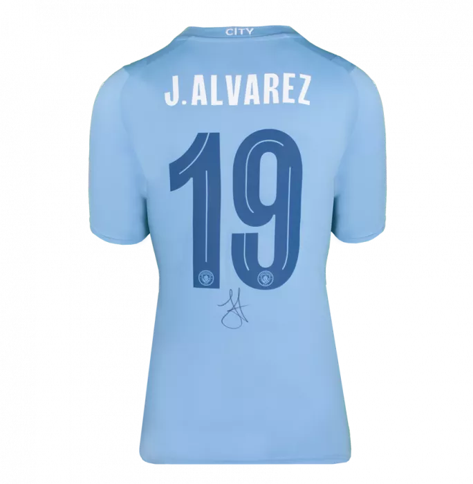 Icons Julian Alvarez Back Signed Manchester City 2023-24 Home Shirt In Classic Frame