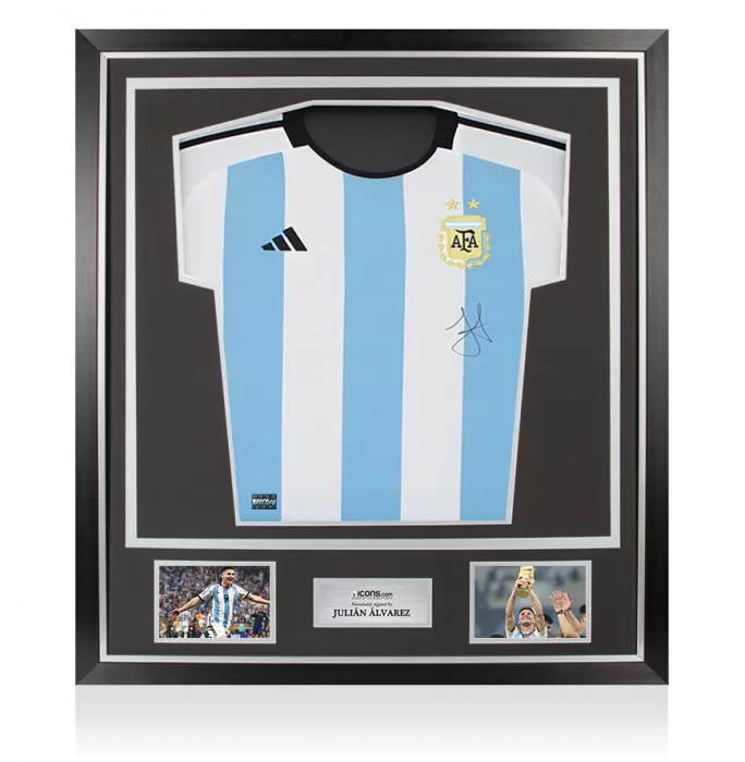 icons Julian Alvarez Front Signed Argentina 2022 Home Shirt In Classic Frame