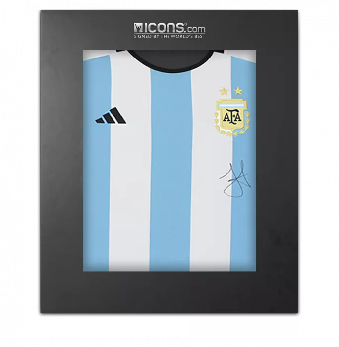 icons Julian Alvarez Front Signed Argentina 2022 Home Shirt In Deluxe Packaging