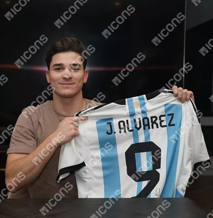 Icons Julian Alvarez & Lautaro Martinez Signed Argentina Home Shirts In Classic Dual Frame