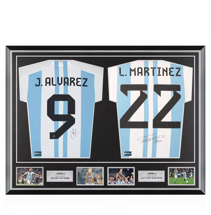 icons Julian Alvarez & Lautaro Martinez Signed Argentina Home Shirts In Classic Dual Frame