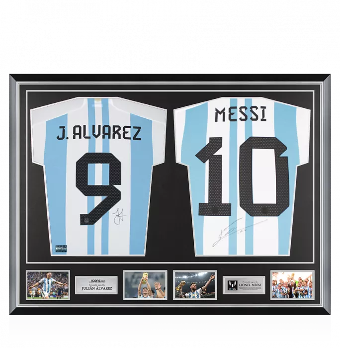icons Julian Alvarez & Lionel Messi Signed Argentina Home Shirts In Classic Dual Frame