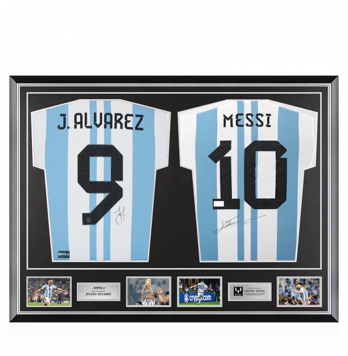 icons Julian Alvarez & Lionel Messi Signed Argentina Shirts In Classic Dual Frame