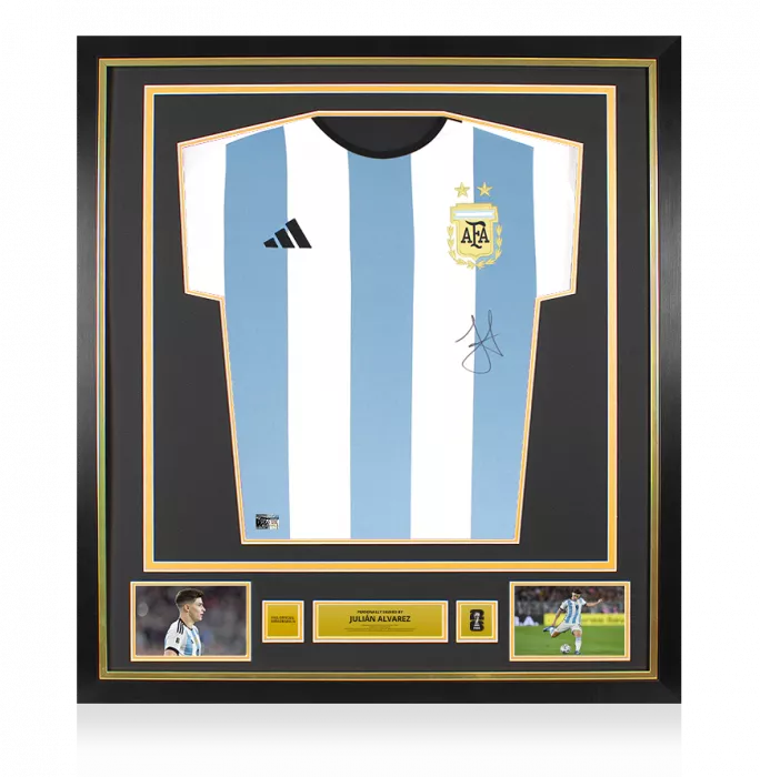 icons Julian Alvarez Official 2026 FIFA World Cup™ Front Signed and Framed Argentina 2022 Home Shirt