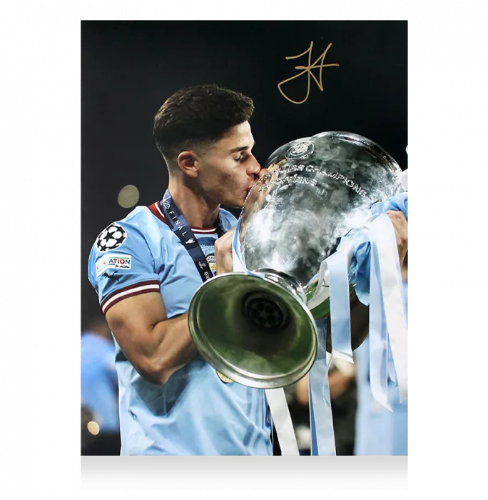 Icons Julian Alvarez Official UEFA Champions League Signed And Framed Manchester City Photo: 2023 Winner