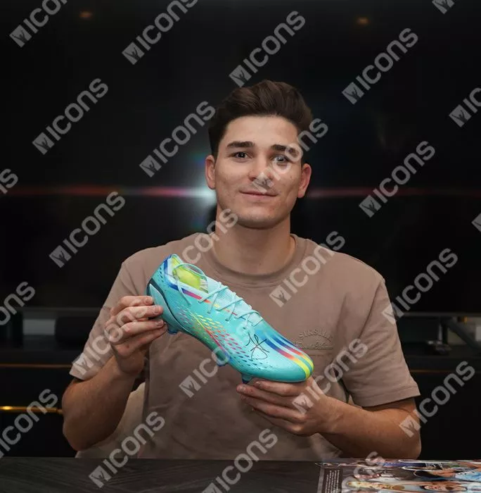 Icons Julian Alvarez Signed Adidas X Speedportal .1 Boot In Acrylic Case