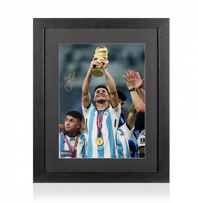 icons Julian Alvarez Signed Argentina Photo In Black Wooden Frame: 2022 FIFA World Cup Winner Photo