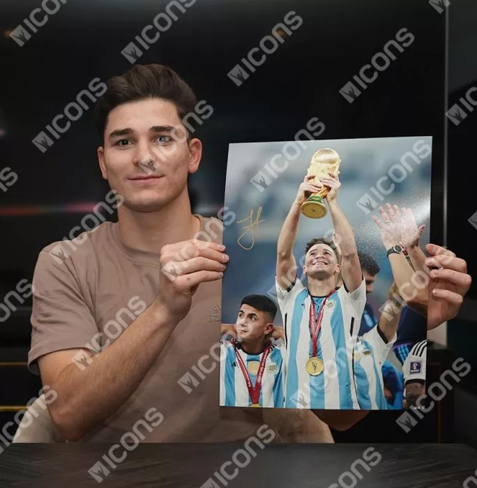 Icons Julian Alvarez Signed Argentina Photo In Premium Photo Frame: 2022 FIFA World Cup Winner