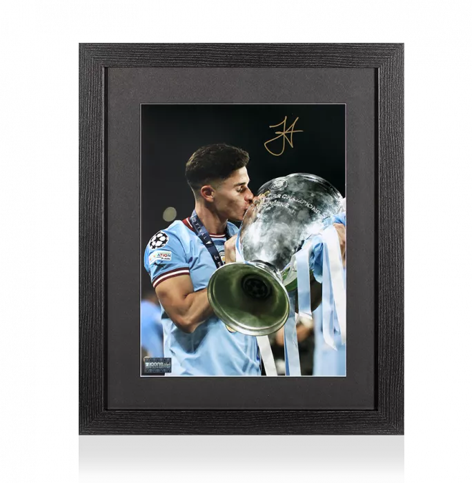 icons Julian Alvarez Signed Manchester City Photo In Black Wooden Frame: 2023 UEFA Champions League Winner