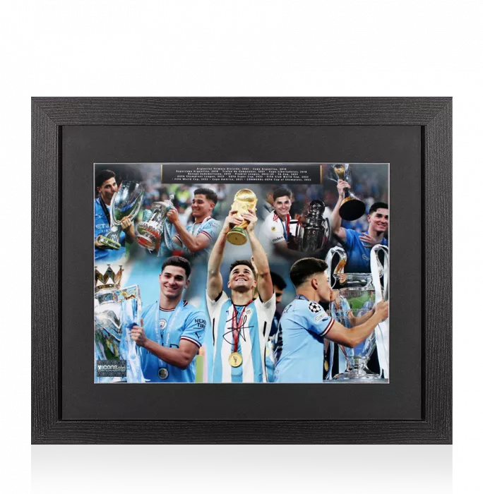 icons Julian Alvarez Signed Montage Print In Black Wooden Frame: Career Honours