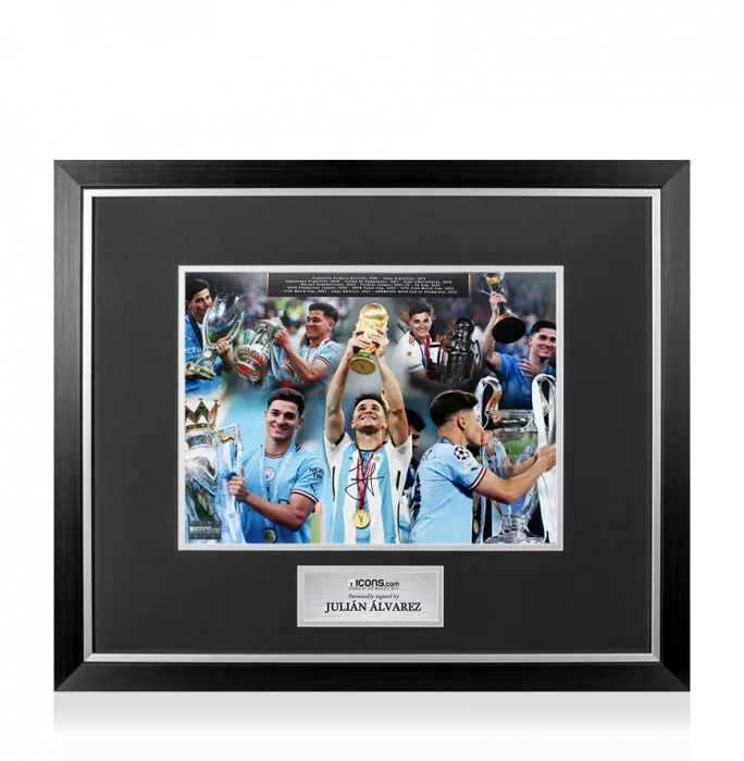 icons Julian Alvarez Signed Montage Print In Premium Photo Frame: Career Honours