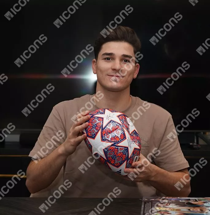 Icons Julian Alvarez Signed UEFA Champions League Final Football In Acrylic Case