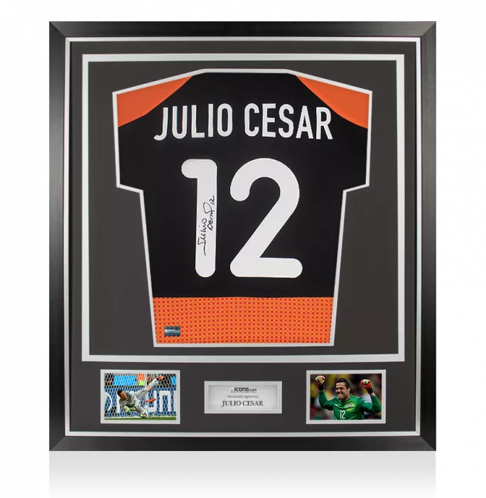 icons Julio Cesar Back Signed Brazil 2000-02 Away Goalkeeper Shirt With Short Sleeves In Classic Frame