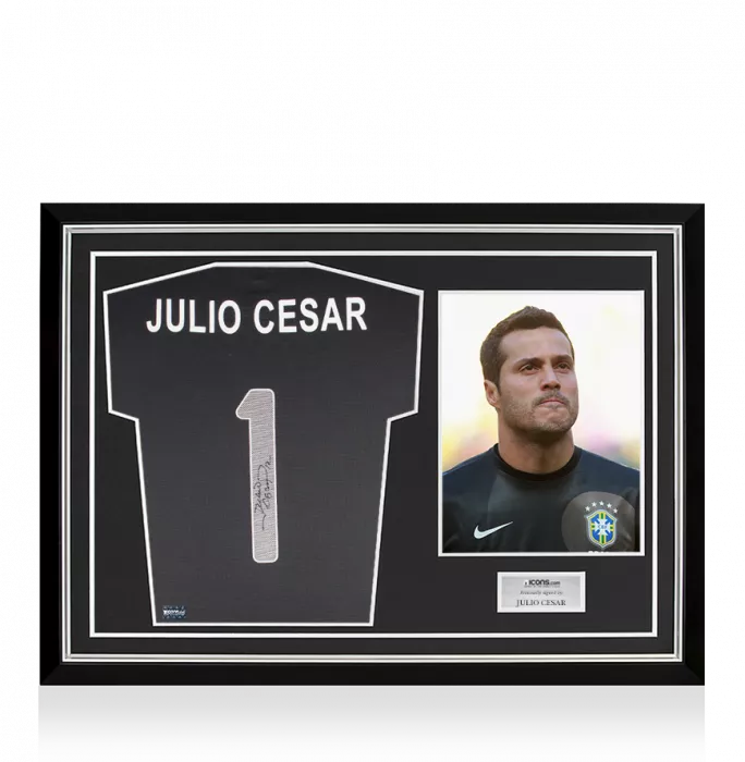 Icons Julio Cesar Back Signed Brazil London 2012 Olympic Games Goalkeeper Shirt Home Shirt In Hero Frame: Option 1