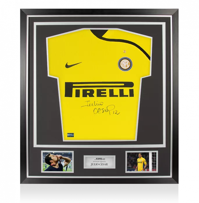 icons Julio Cesar Front Signed Internazionale 2008-09 Goalkeeper Shirt In Classic Frame