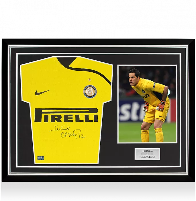 icons Julio Cesar Front Signed Internazionale 2008-09 Goalkeeper Shirt In Hero Frame