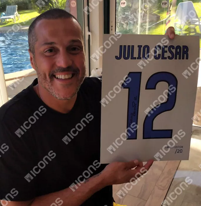Icons Julio Cesar Signed Internazionale Shirt Print In Black Wooden Frame: Limited Edition 'Julio Cesar 12'