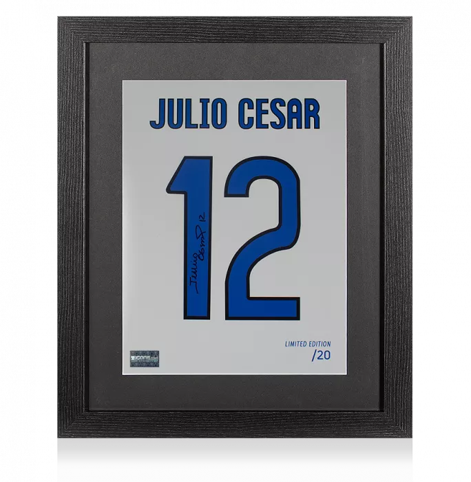 icons Julio Cesar Signed Internazionale Shirt Print In Black Wooden Frame: Limited Edition 'Julio Cesar 12'