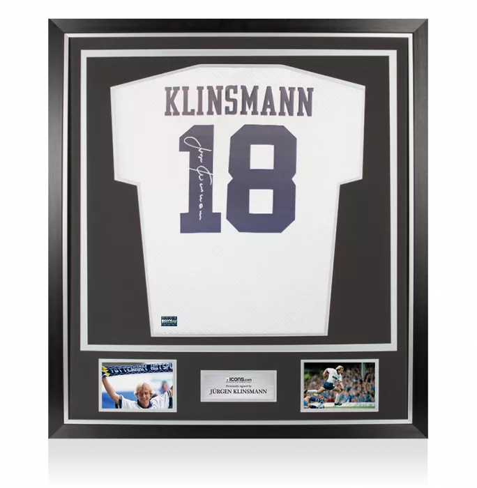icons Jurgen Klinsmann Back Signed Tottenham Hotspur Retro Home Shirt In Classic Frame