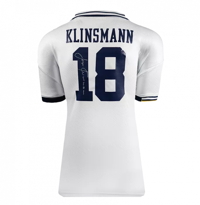 Icons Jurgen Klinsmann Back Signed Tottenham Hotspur Retro Home Shirt In Deluxe Packaging
