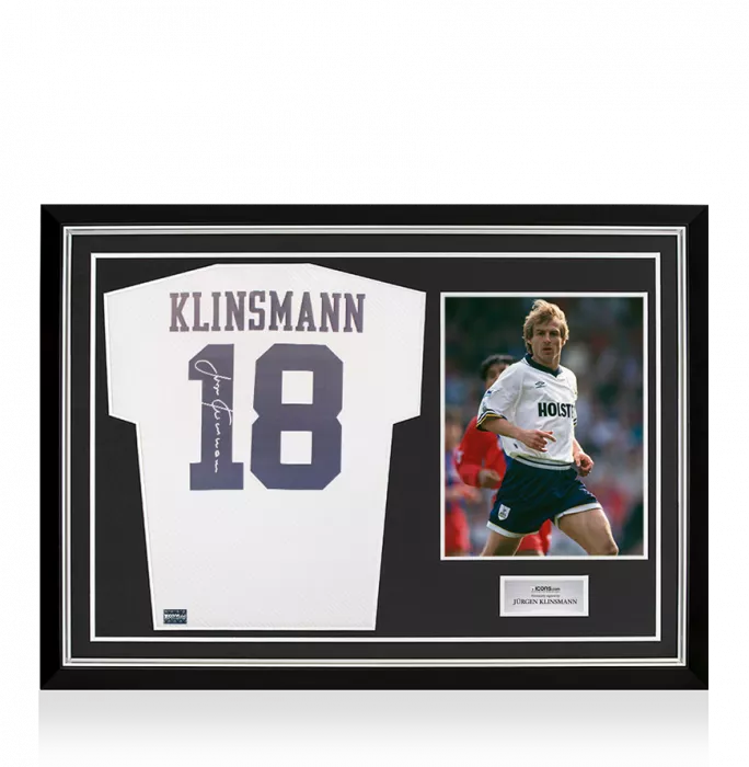 icons Jurgen Klinsmann Back Signed Tottenham Hotspur Retro Home Shirt In Hero Frame: Option 1