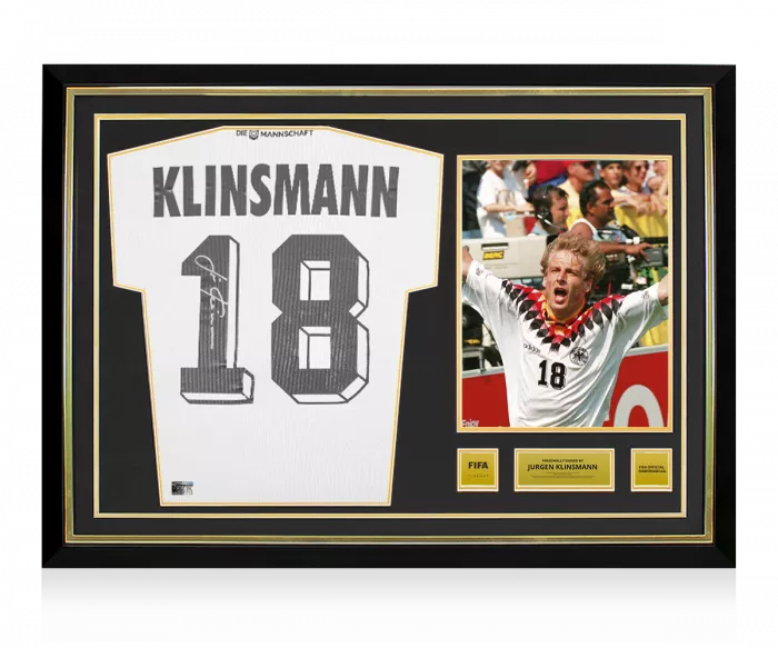 icons Jurgen Klinsmann Official FIFA World Cup™ Back Signed and Hero Framed Modern Germany Home Shirt