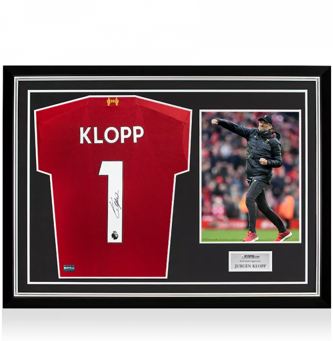 Icons Jurgen Klopp Back Signed Liverpool 2019-20 Home Shirt In Hero Frame: Option 2