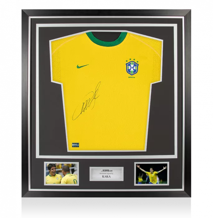 Icons Kaka Front Signed Brazil 2000 Home Shirt In Classic Frame