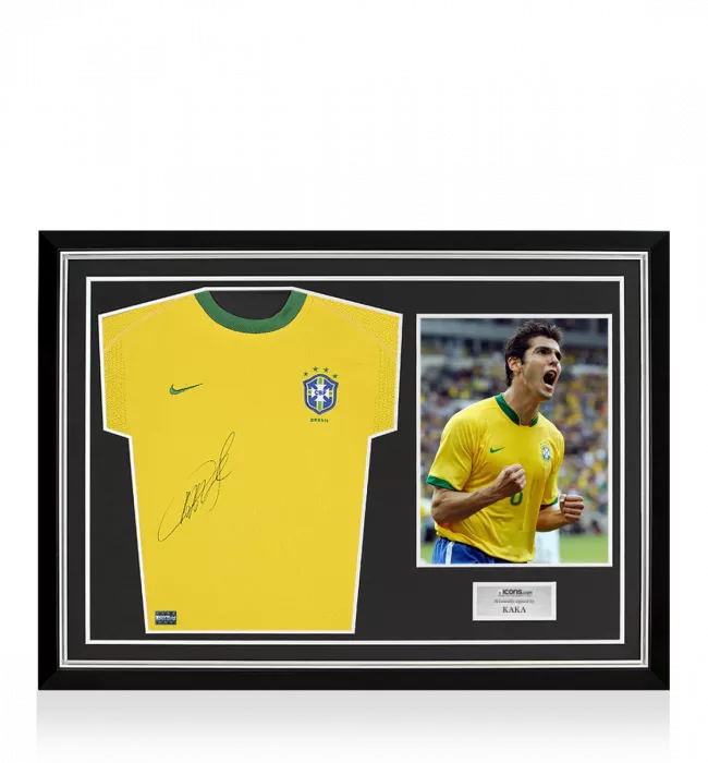 icons Kaka Front Signed Brazil 2000 Home Shirt In Hero Frame: Option 1