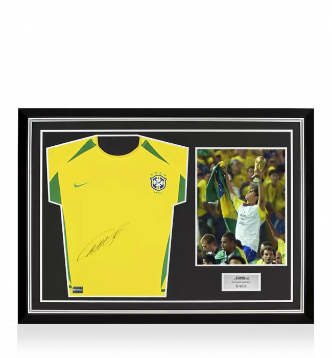 icons Kaka Front Signed Brazil 2002 Home Shirt In Hero Frame: Option 1