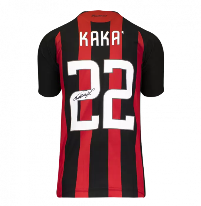 Icons Kaka Official AC Milan Back Signed And Framed 2008-09 Home Shirt With Fan Style Numbers