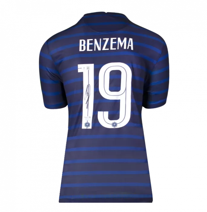 Icons Karim Benzema Back Signed France 2020 Home Shirt In Hero Frame: Option 1