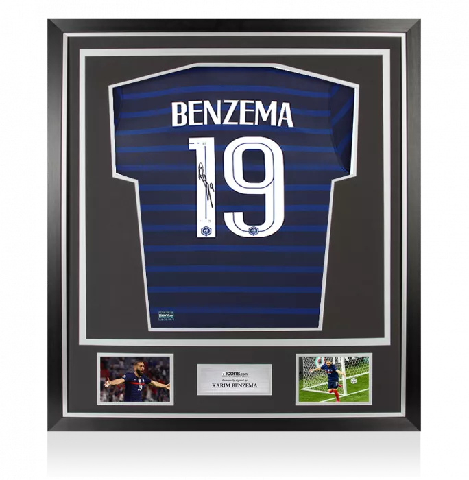 icons Karim Benzema Back Signed France 2020 Home Shirt In Classic Frame