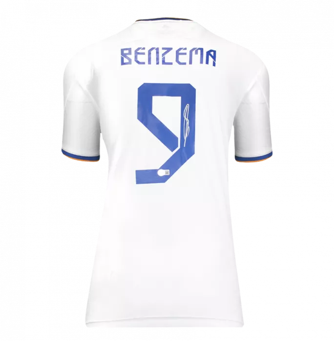 Icons Karim Benzema Back Signed Real Madrid 2021-22 Home Shirt With Fan Style Numbers