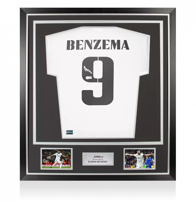 icons Karim Benzema Back Signed Real Madrid 2022-23 Home Shirt In Classic Frame