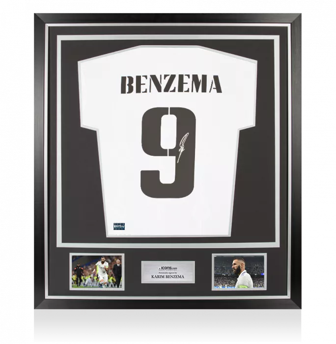 icons Karim Benzema Back Signed Real Madrid 2022-23 Home Shirt In Classic Frame