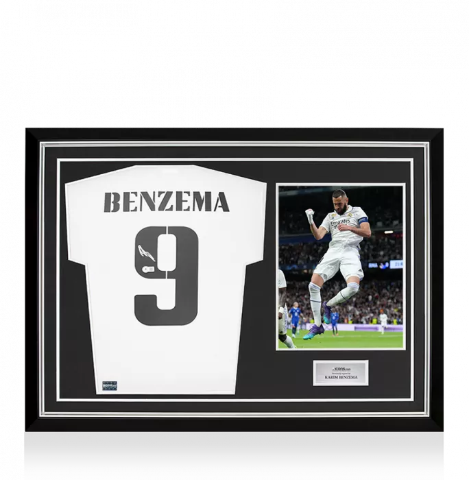 icons Karim Benzema Back Signed Real Madrid 2022-23 Home Shirt In Hero Frame: Option 1