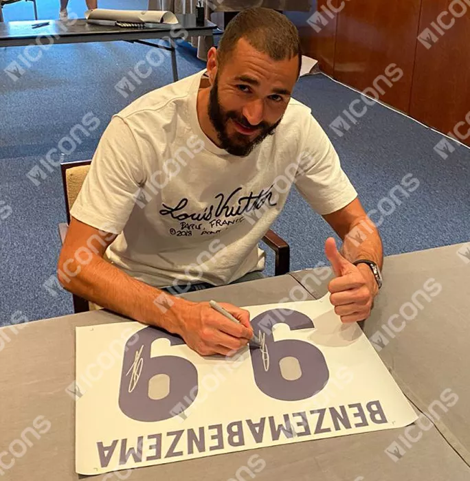 Icons Karim Benzema Signed Real Madrid 2016-17 Home Shirt With Fan Style Number In Classic Frame