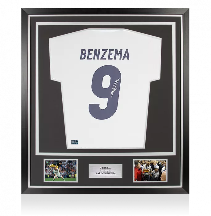 icons Karim Benzema Signed Real Madrid 2016-17 Home Shirt With Fan Style Number In Classic Frame