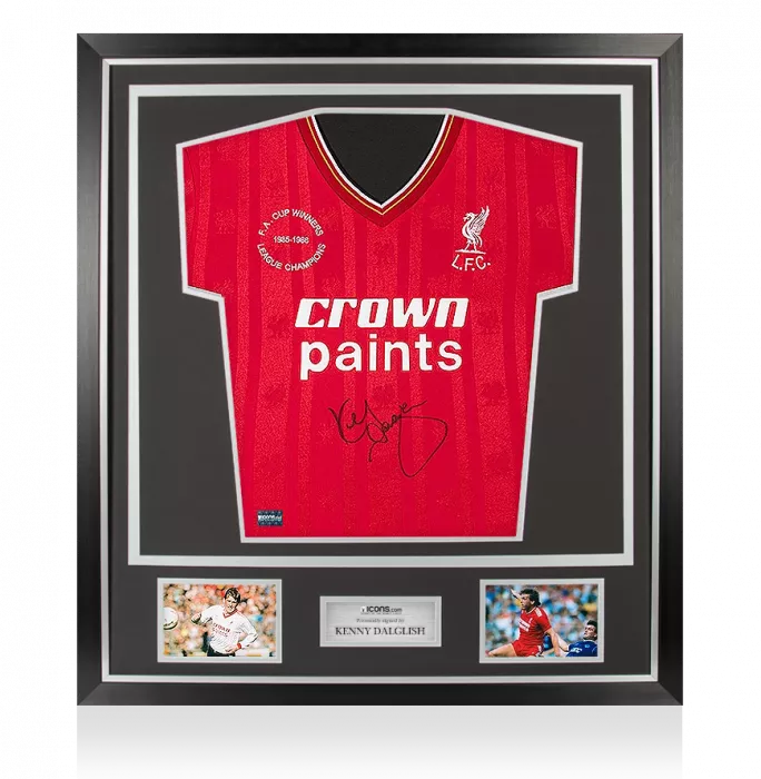 Icons Kenny Dalglish Front Signed Retro Liverpool Shirt In Classic Frame: Double Winners Edition